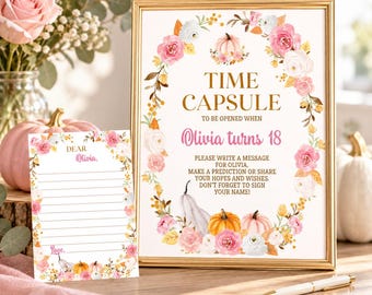 REDIGERBAR Boho Pumpa Tidskapsel Mall, Pumpa 1-årsdag Tidskapsel & Kort, Flicka Födelsedagsminnessak, Omedelbar Nedladdning. P015