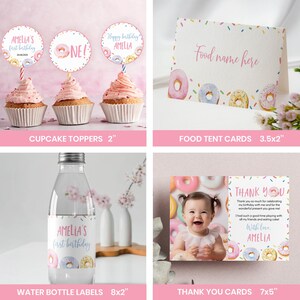 Editable Sweet One First Birthday Invitation Bundle, Donut Birthday Party Decor Kit, Girl 1st Birthday Package Instant Download. D010 image 6