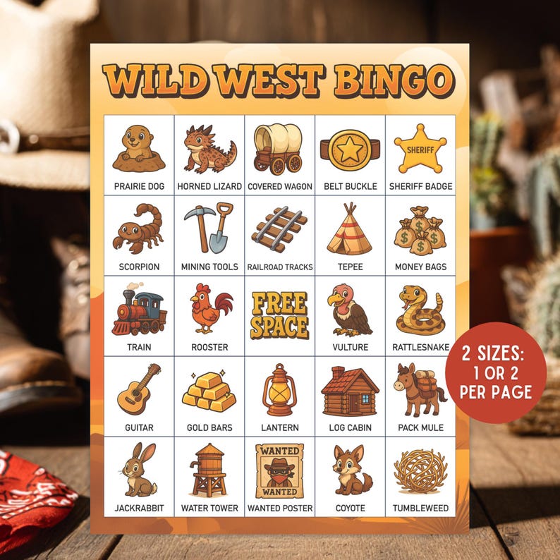 Wild West Bingo Printable Game | Cowboy Western Party Activity for Kids ...