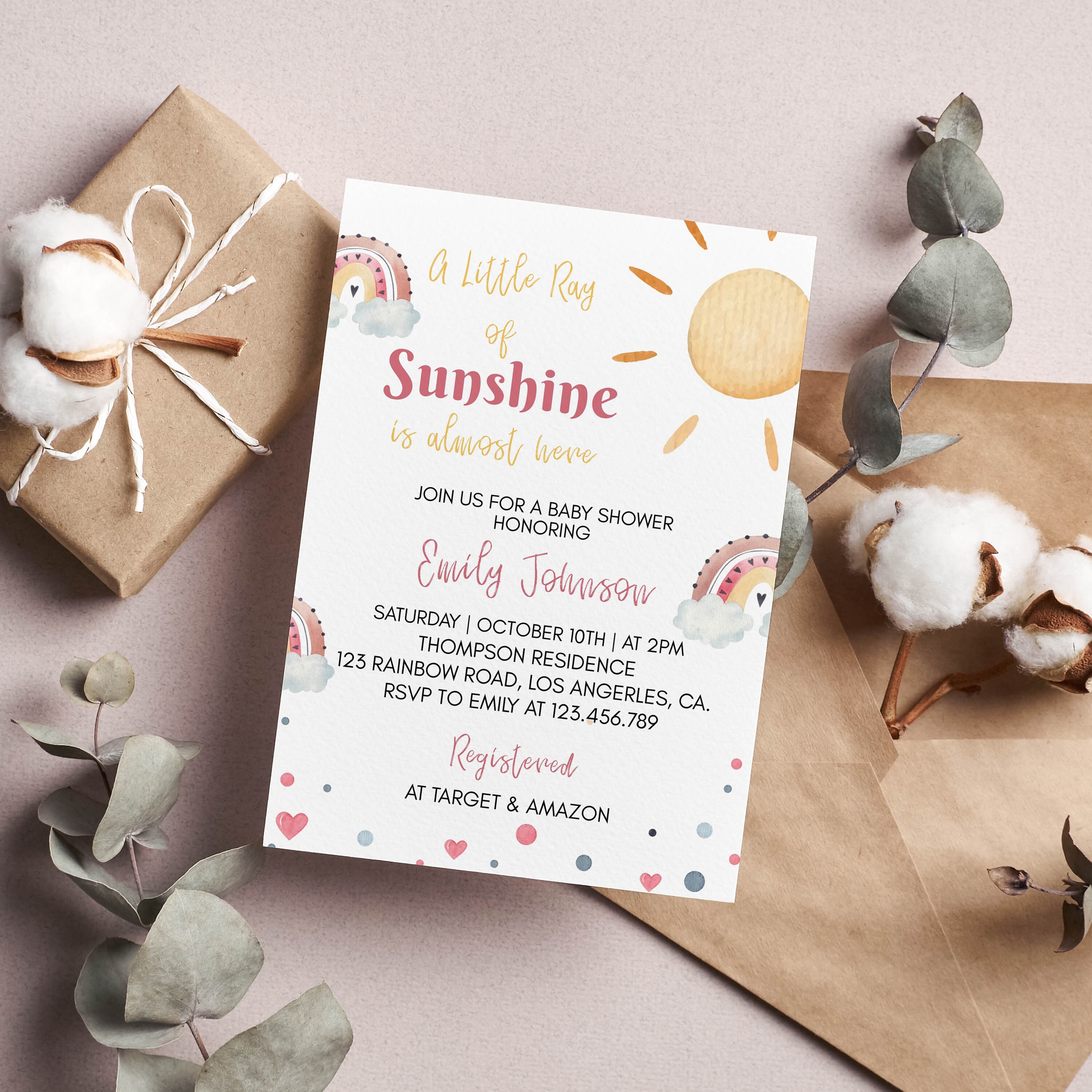 Editable Sunshine Rainbow Baby Shower Invitation Boho Rainbow Etsy