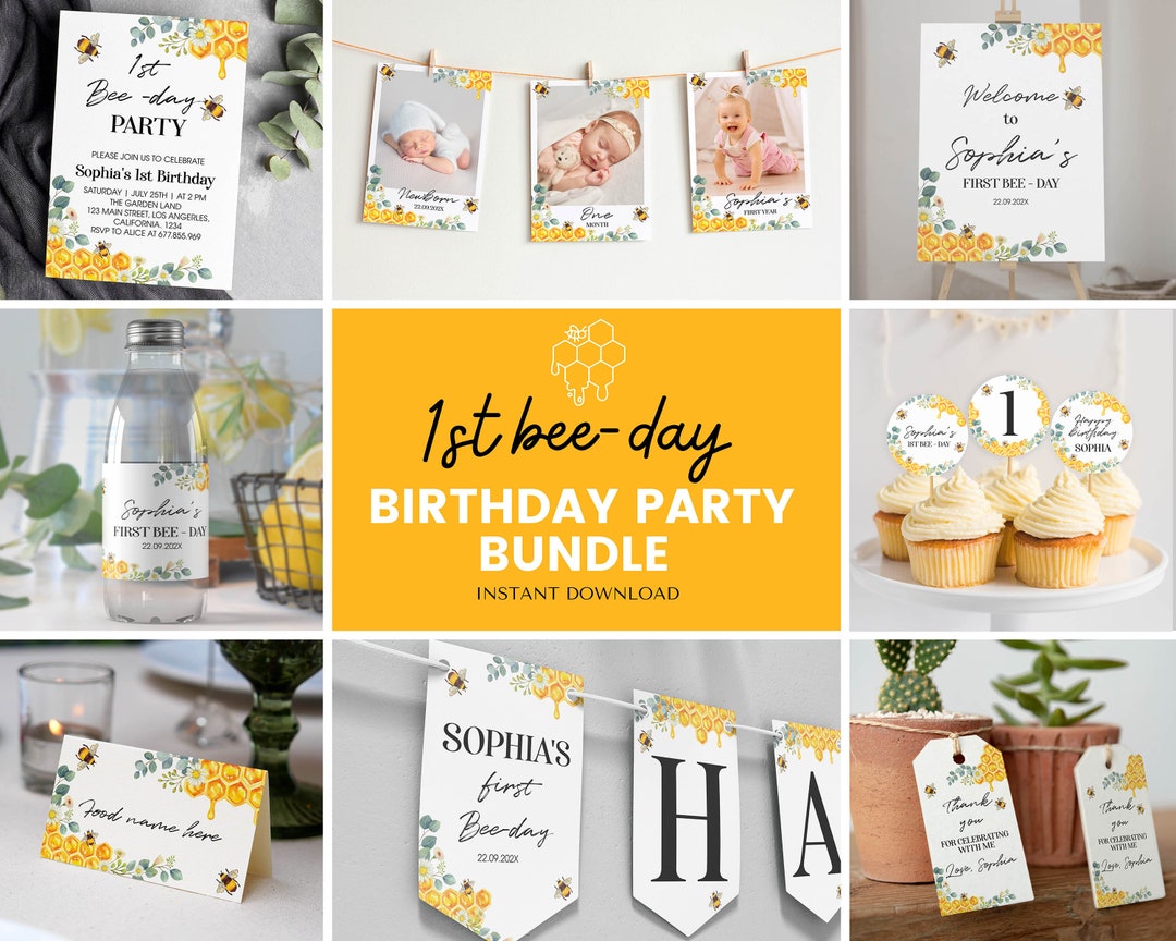 Editable First Bee Day Invitation Bundle, Honey Bee 1st Birthday Party ...