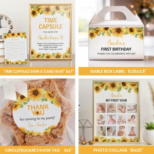 Sunflower First Birthday Invitation Bundle | Our Little Sunflower Party Bundle | Boho Girl Decor Printable | Editable Instant Download, S014 image 6