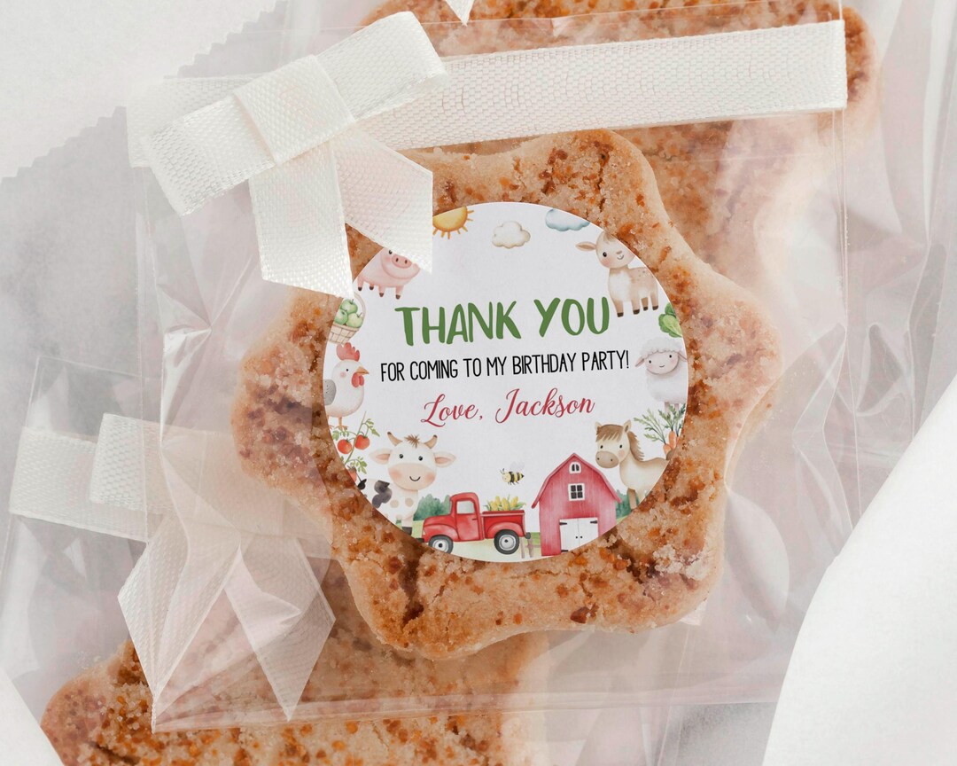 EDITABLE Farm Birthday Thank You Tag, Farm Party Animals Favor Labels ...