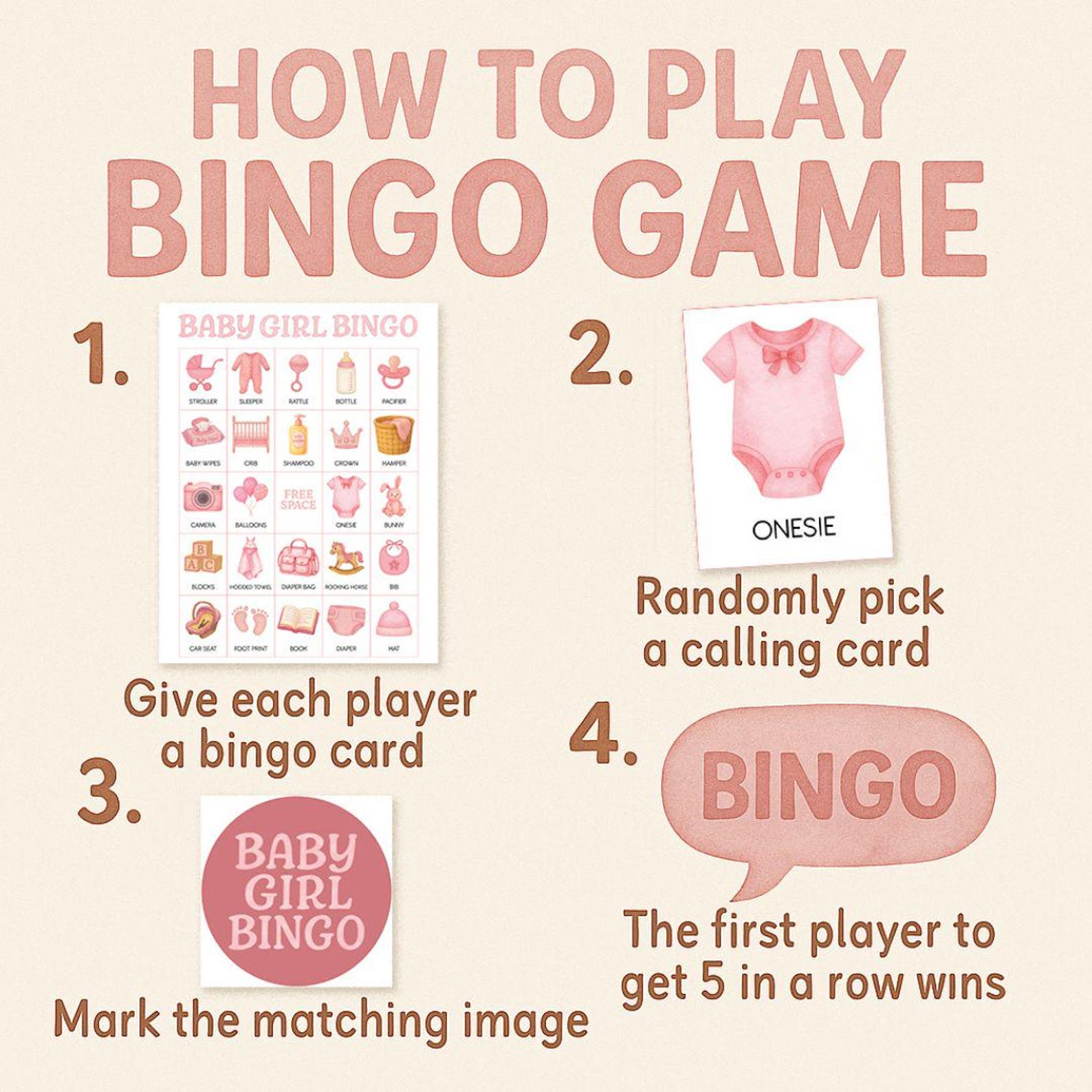 Baby Girl Shower Bingo Cards, Baby Shower Bingo Game, Fun Baby Shower ...