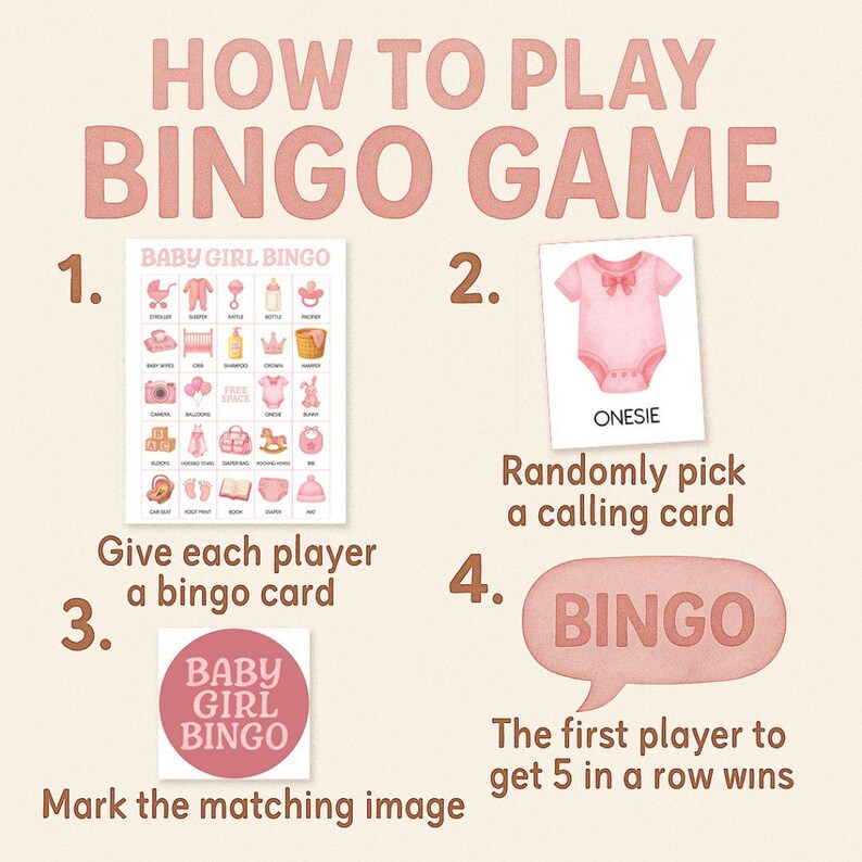 Baby Girl Shower Bingo Cards, Baby Shower Bingo Game, Fun Baby Shower ...