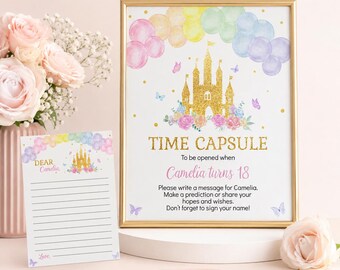 EDITABLE Princess Birthday Party Time Capsule Template, Little Princess 1st Birthday Time Capsule Sign, Princess Party Printable. P001