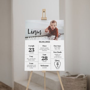 EDITABLE First Birthday Milestone Sign, Modern 1st Birthday Milestone Poster, One Year Photo Baby Milestone Board, Printable Template. M004 image 5