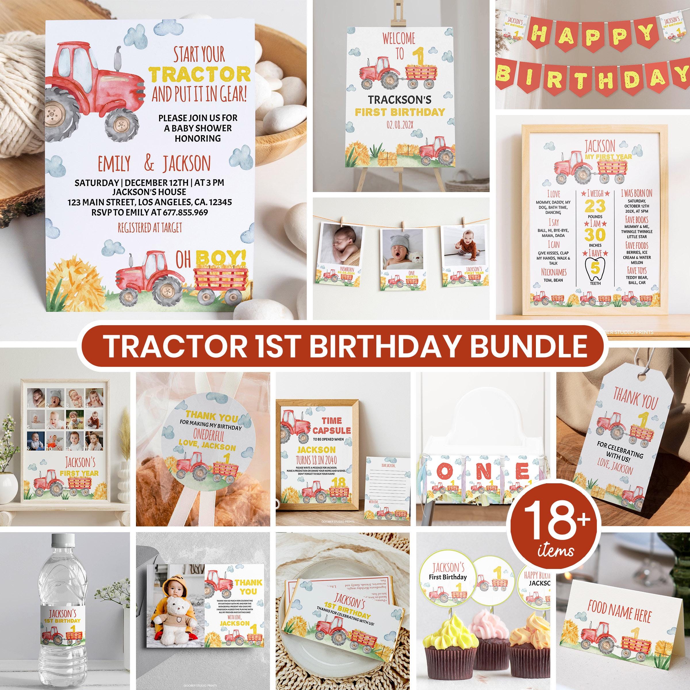 Editable Red Tractor Birthday Invitation Bundle, Farm Boy 1st Birthday ...