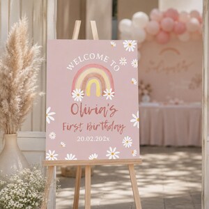 EDITABLE Daisy Welcome Sign, Boho Rainbow 1st Birthday Decor, Daisy 1st Birthday Party Sign, Retro Daisy Sign, Printable Template. D004 image 2