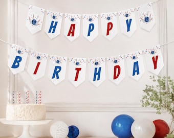 Banner de cumpleaños de bolos editable / Decoración imprimible para fiesta de bolos / Decoraciones de cumpleaños para niño / Plantilla de descarga instantánea / B008