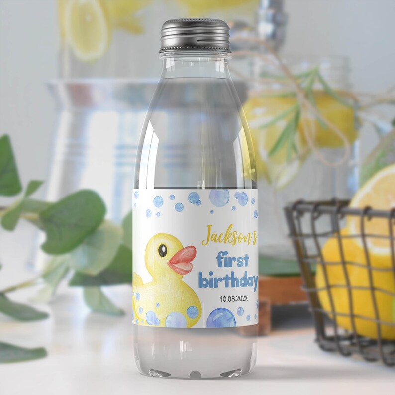 EDITABLE Rubber Duckie Birthday Water Bottle Label, Yellow Duck ...