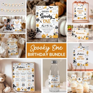 Bearbeitbares Gruseliges Geburtstagseinladungspaket, Halloween 1st Birthday Party Decor Kit, Little Boo Geburtstagspaket, Sofort Download. HA04