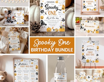 Editable Spooky One Birthday Invitation Bundle, Halloween 1st Birthday Party Decor Kit, Little Boo Birthday Package, Instant Download. HA04