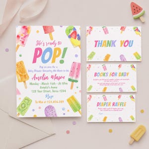 REDIGERBAR Glass-babyshowerinbjudningsset, Hon är redo att poppa babyshowerinbjudan, Det är en flicka babyshowerinbjudan, Utskrivbara material P008