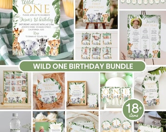Editable Safari Animal Birthday Party Decor Kit, Wild One Birthday Invitation Bundle, Wild One Party Package, Instant Download. A006