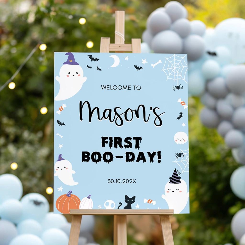 EDITABLE Spooky One Birthday Welcome Sign, First Boo Day Birthday Decor ...