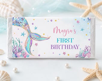 EDITABLE Mermaid Birthday Chocolate Wrapper, Under The Sea Birthday Candy Bar Wrapper, Girl Birthday Party Favors, Printable Template. M010
