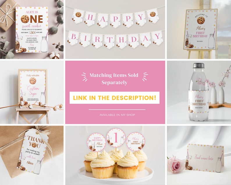 EDITABLE Milk and Cookies First Birthday Invitation, Girl 1st Birthday Party, One Sweet Cookie Printable Birthday Card. C010 image 4