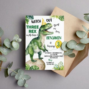 EDITABLE Three Rex Invitation, Dinosaur Birthday Invitation, 3 Rex Birthday Invitation, Three Rex Birthday Invitation, Instant Download D002 image 2