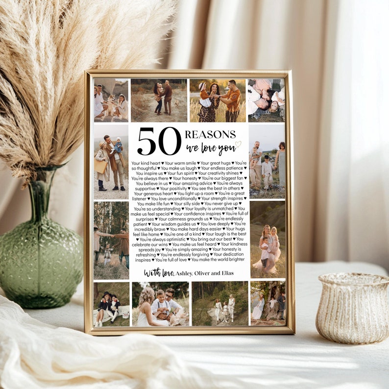 dad photo collage, custom birthday gift, 50th birthday sign, 50th birthday gifts, 50th birthday decor, 50th birthday poster, mom 50th birthday, personalized print, custom photo collage, reasons we love you, gift for step mom.