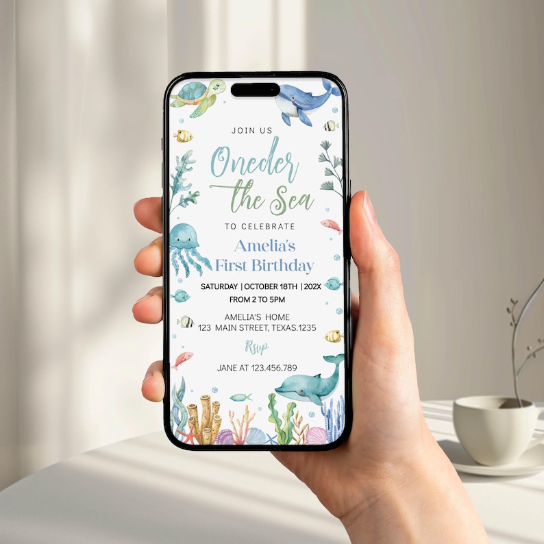 EDITABLE Oneder The Sea Invitation, Under The Sea Birthday Evite, Ocean Animals Birthday Party Digital Invitation Template. O009