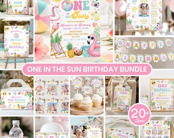 Editable One in the Sun Birthday Bundle | Summer First Birthday Party Decorations Kit | Pool Party Printable Set | Instant Download | S027