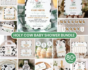Holy Cow Baby Shower Invitation Bundle, Boy Farm Baby Shower Invitation Set, Cow Boy Baby Shower Invitation, Printable Template. C004