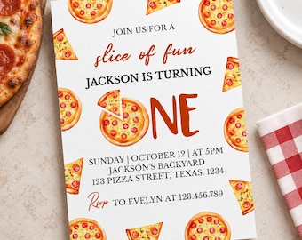 EDITABLE Pizza Party Birthday Invitation , Pizza First Birthday Invite, Kids Pizza Birthday Party 1st Birthday, Printable Template. P013