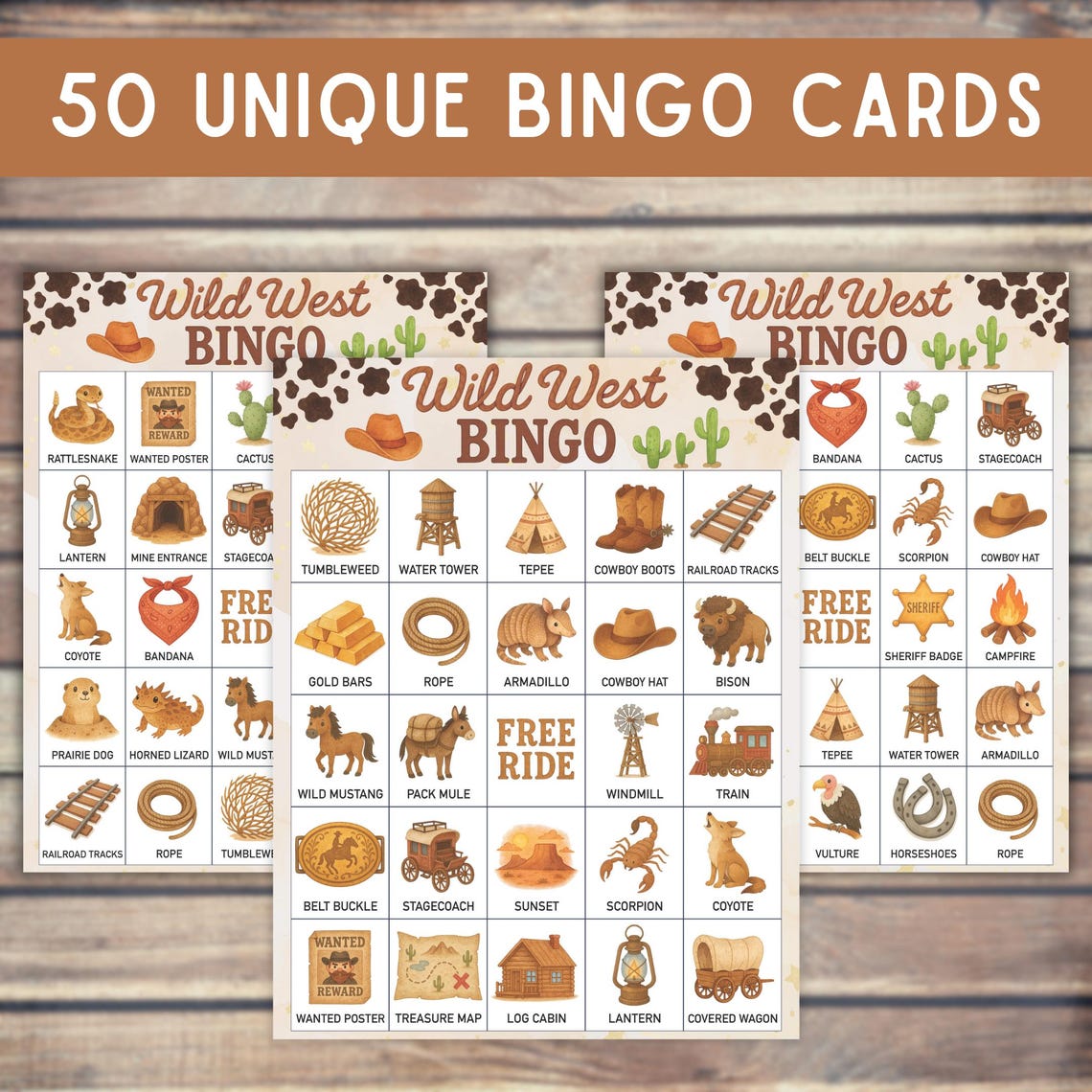 Wild West Bingo Game Printable | Western Cowboy Party Game | Kids ...