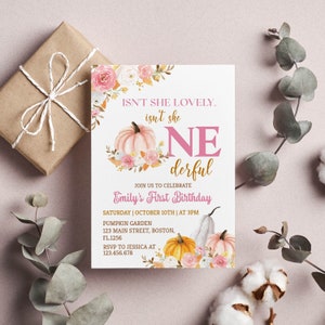 EDITABLE Our Little Pumpkin Is Turning One Invitation, Girl 1st Birthday Invite, Pumpkin First Birthday Invitation, Printable. P015 image 6