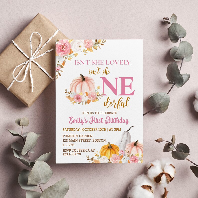 EDITABLE Our Little Pumpkin Is Turning One Invitation, Girl 1st Birthday Invite, Pumpkin First Birthday Invitation, Printable. P015 image 6