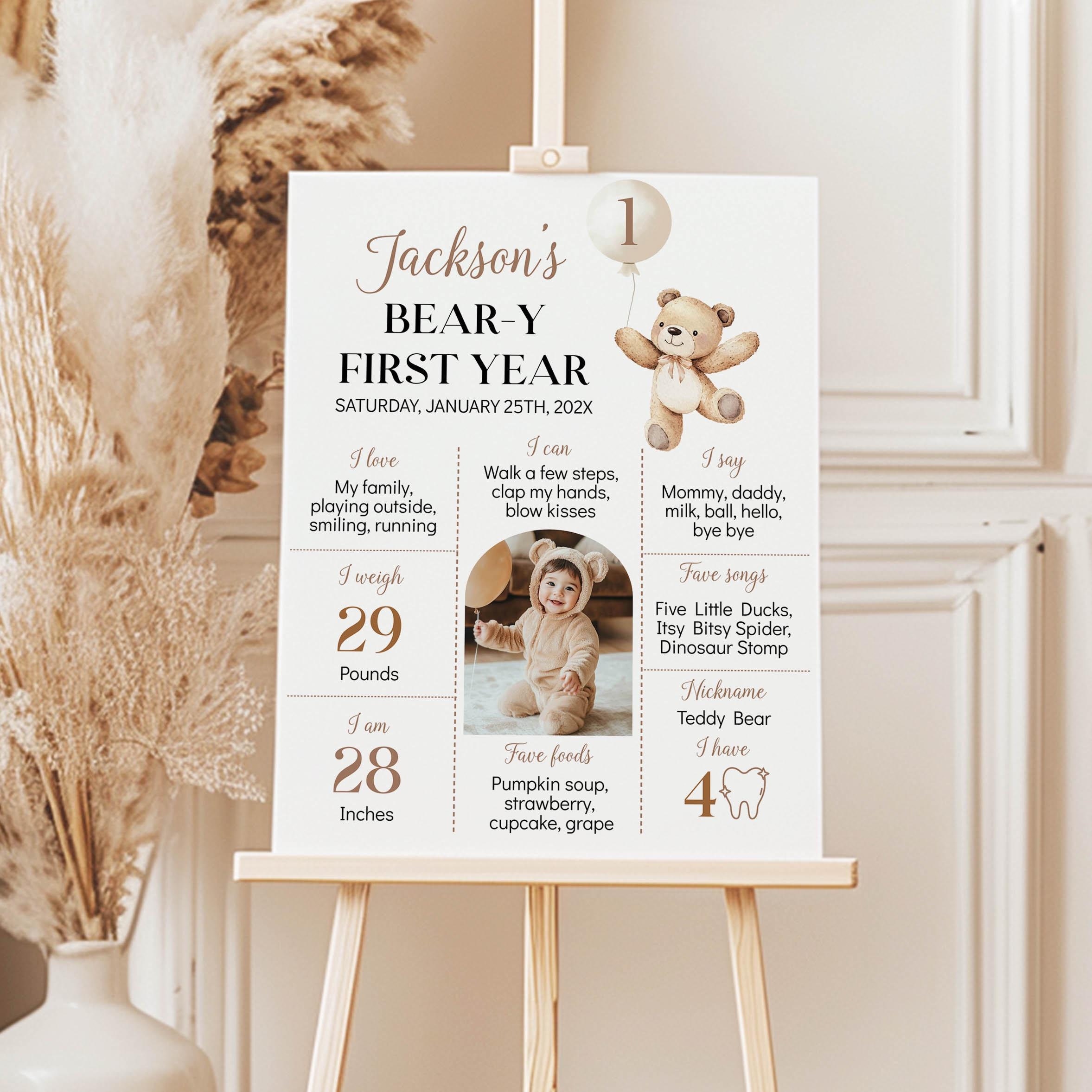 "Beary 1st Birthday" Banner - Gold Glitter Teddy Bear Themed Party Decorations