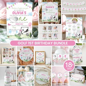 Editable Hole In One First Birthday Invitation Bundle, Golf First Birthday Invitation Package, Golf Birthday Party Kit Instant Download G001