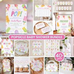 Set di inviti per baby shower "Popsicle" modificabili, invito per baby shower "She's Ready To Pop", invito per baby shower "It's A Girl", stampabili. P008