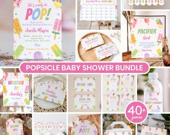 Invitación editable para baby shower "Helpsicle", "She's Ready to Pop", "It's a Girl", imprimible. P008