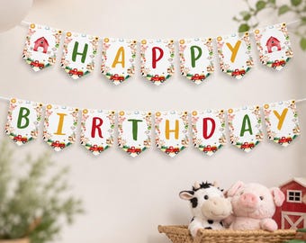 Editable Farm Birthday Banner, Farm Party Animals Birthday Decor, Barnyard Birthday Decorations, Instant Download Printable. A011