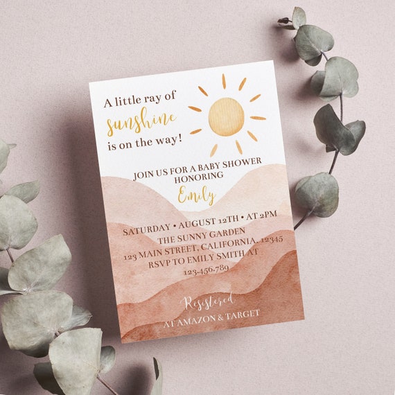 Editable Sunshine Baby Shower Invitation, A Little Ray Of Sunshine Boho Baby Shower Invite, You Are My Sunshine Party, Instant Download S005