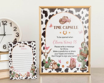 EDITABLE Girl First Rodeo Birthday Time Capsule Template, Cowgirl Birthday Party Time Capsule Sign, Western Theme, Instant Download C011