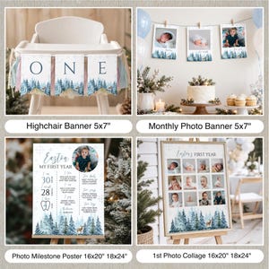 Winter Onederland Birthday Bundle | Winter Wonderland 1st Birthday Invitation Set | Woodland Deer Party Decor | Instant Download | W006 image 5