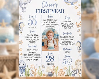EDITABLE Under The Sea 1st Birthday Milestone Photo Board, Oneder The Sea Milestone Poster, Ocean Party Milestone Sign, Printable. O015