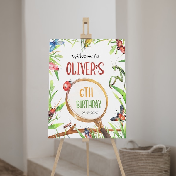 EDITABLE Bugs Birthday Party Welcome Sign, Insect Party Birthday Sign, Boy Birthday Party Sign, Any Age, Printable. B012