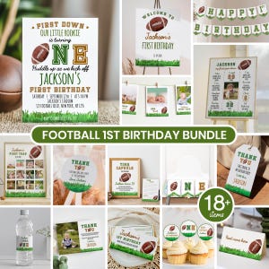 Editable Football Birthday Invitation Bundle, Sports 1st Birthday Party Kit, First Year Down Birthday Decor Package, Instant Download. F009
