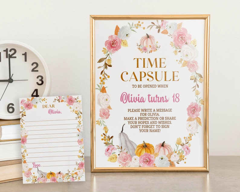 EDITABLE Boho Pumpkin Time Capsule Template, Pumpkin 1st Birthday Time Capsule & Cards, Girl Birthday Keepsake, Instant Download. P015