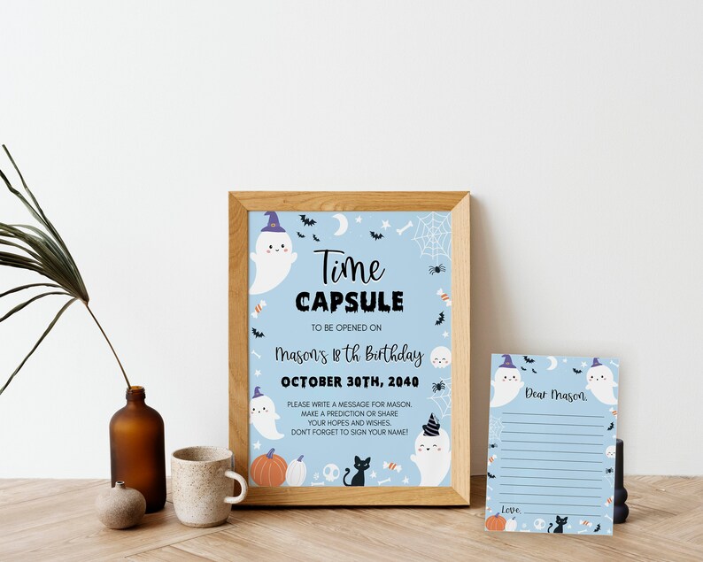 EDITABLE Spooky One Birthday Time Capsule Template, Halloween 1st Birthday Time Capsule Sign, Ghost Time Capsule Notes Instant Download HA01