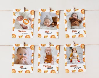 Editable Pizza Party Birthday Monthly Photo Banner, Pizza First Birthday Banner, Pizza Party First Year Milestone Banner, Printable. P013