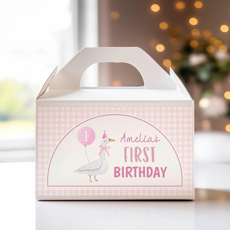 EDITABLE One Silly Goose Gable Gift Box Label, Silly Goose Birthday Party Favors, Girl 1st Birthday Decorations, Printable