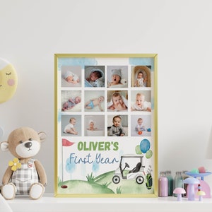 Editable Golf First Year Photo Collage, Hole In One First Birthday Milestone Poster, Par-tee Golf Birthday Board, Instant Download. G001 image 4