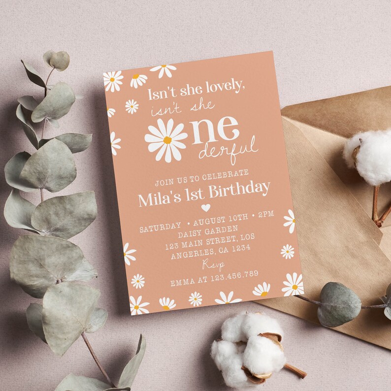 Editable Daisy First Birthday Invitation Bundle Daisy Etsy