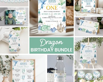 Dragon Birthday Party Bundle | Editable Fantasy Birthday Decorations | Boy Birthday Invitation Party Kit. D020