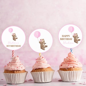 Editable Bear Cupcake Topper, Teddy Bear Birthday Cupcake Topper, Bear ...